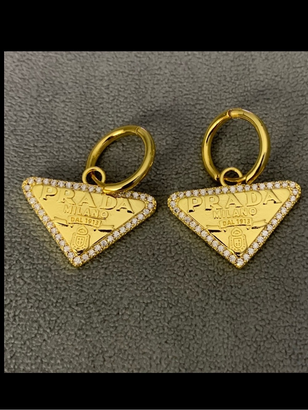 Elegant Gold Triangle Logo Hoop Drop Earrings